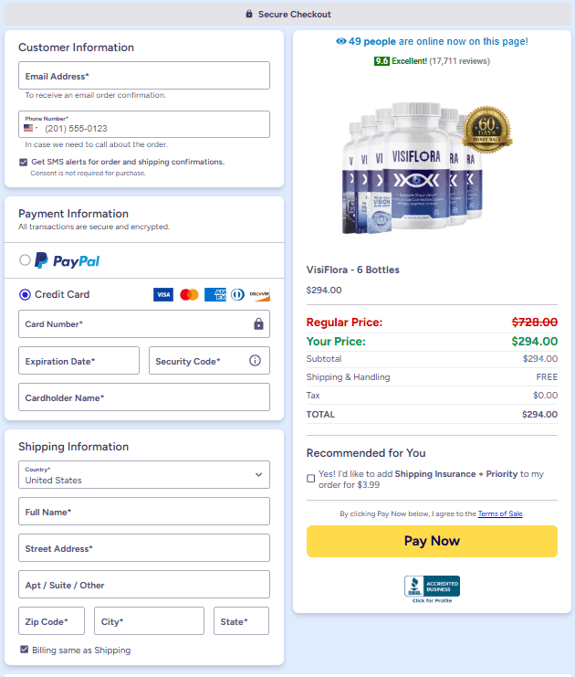visiflora offer checkout page